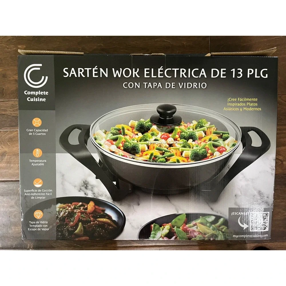 Complete Cuisine 13in Electric Wok Glass Lid 5QT CC-WK-005 Black